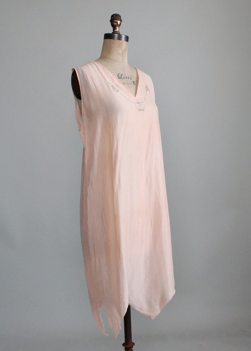 Vintage 1920s Embroidered Silk Nightgown