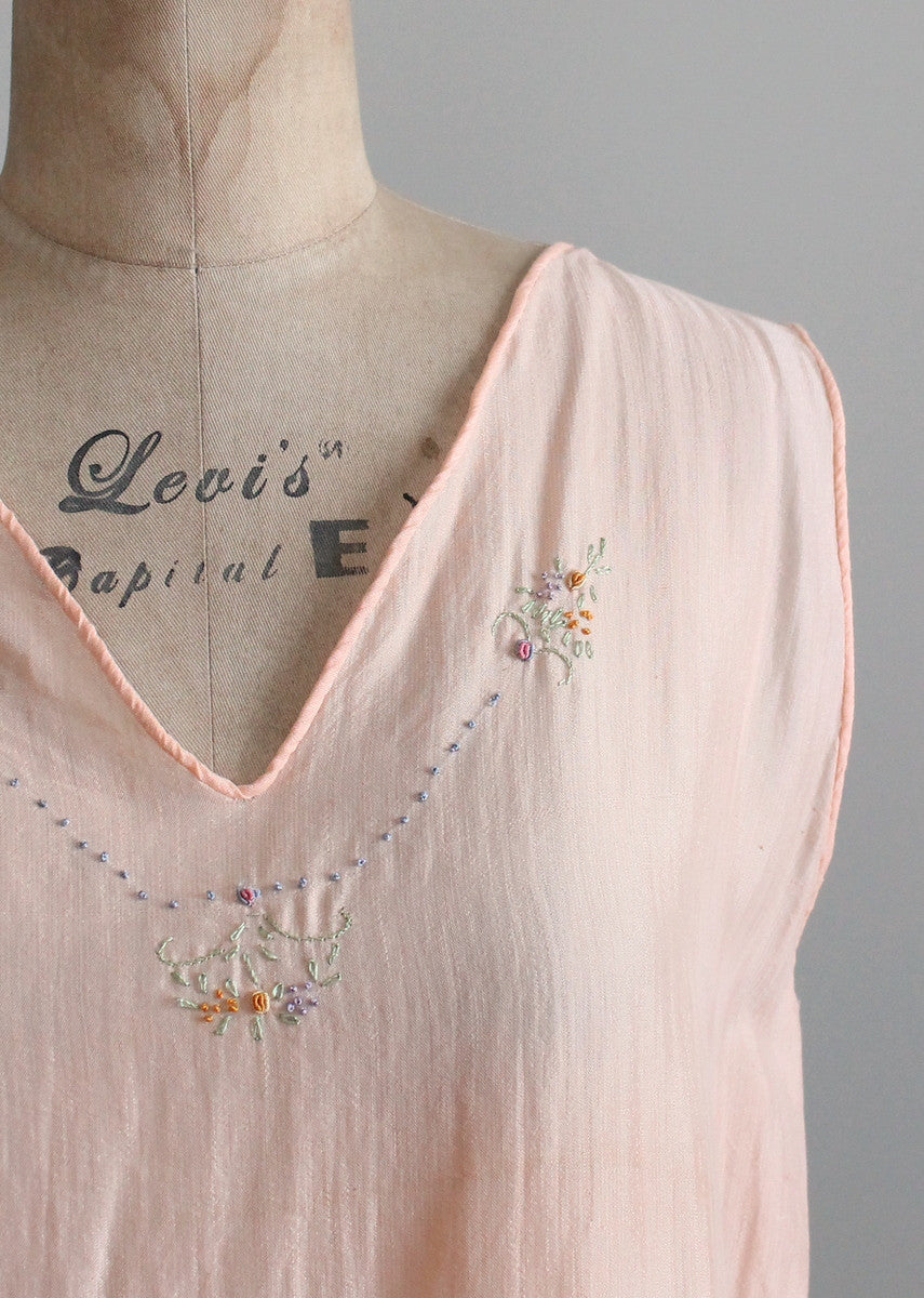 Vintage 1920s Embroidered Silk Nightgown