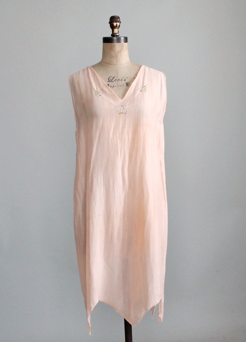 Vintage 1920s Embroidered Silk Nightgown