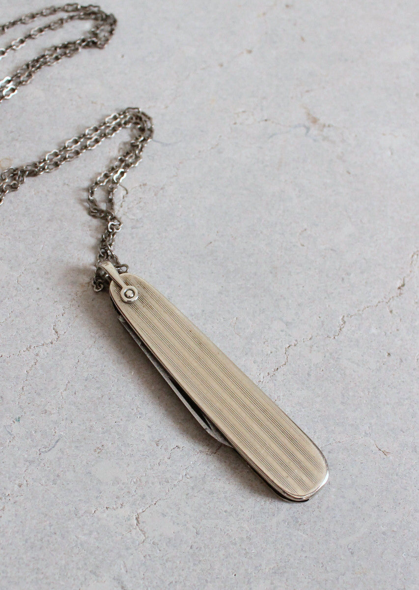 Vintage 1930s Engraved Ladies Pocket Knife Necklace