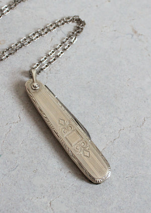 Vintage 1930s Engraved Ladies Pocket Knife Necklace