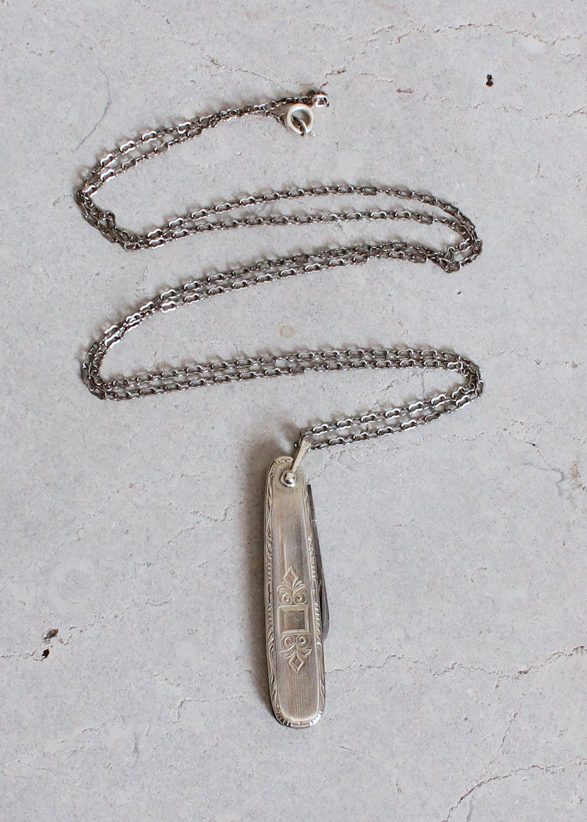 Vintage 1930s Engraved Ladies Pocket Knife Necklace