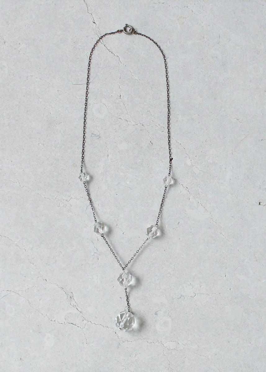 Vintage 1920s Faceted Crystal Lariat Necklace