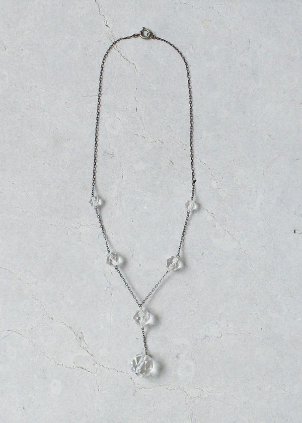 Vintage 1920s Faceted Crystal Lariat Necklace - Raleigh Vintage