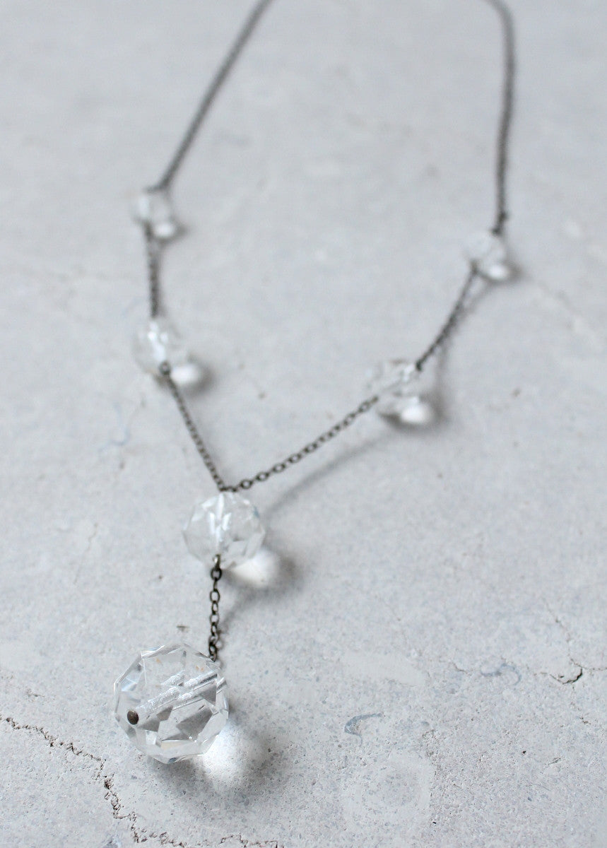 Vintage 1920s Faceted Crystal Lariat Necklace