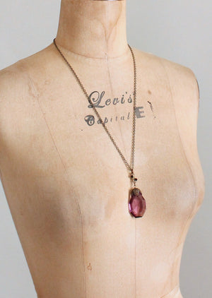 Vintage 1920s Purple Glass Pendant Necklace