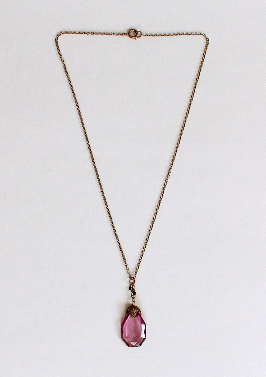 Vintage 1920s Purple Glass Pendant Necklace