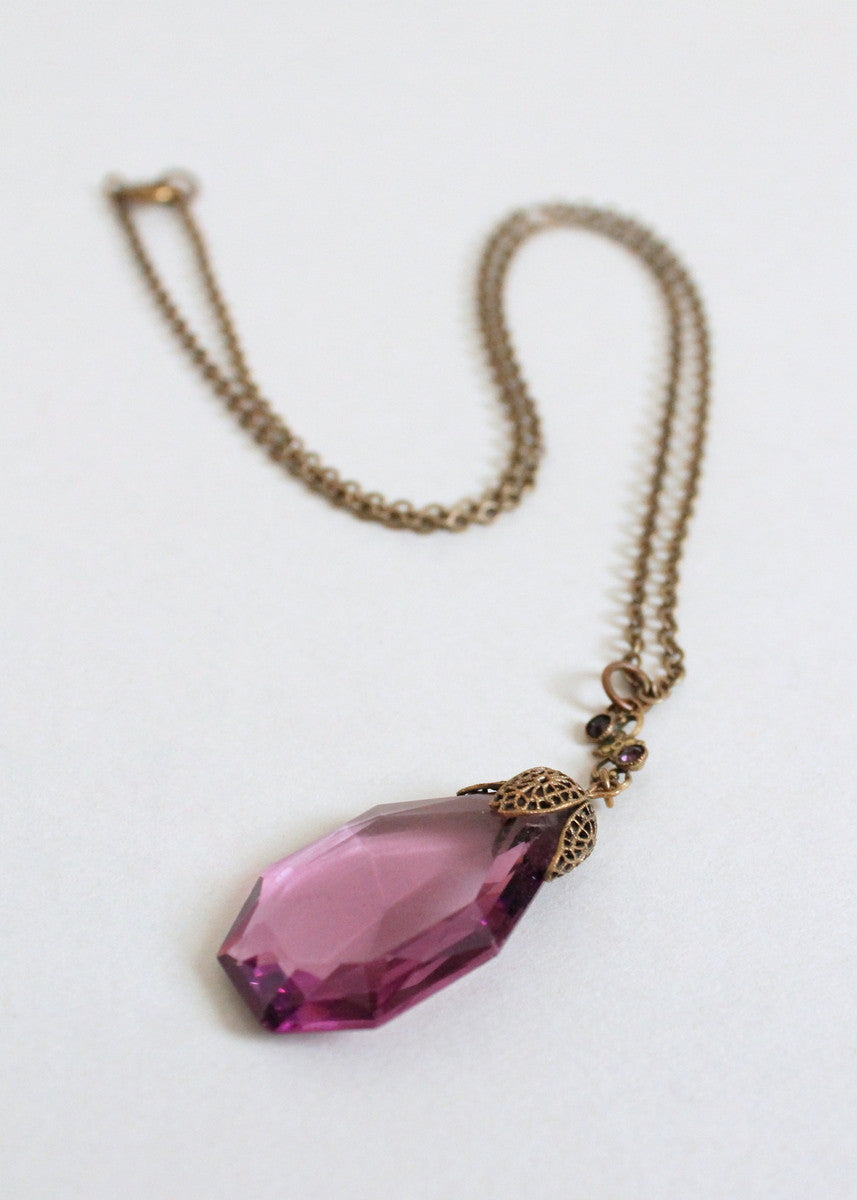 Vintage 1920s Purple Glass Pendant Necklace