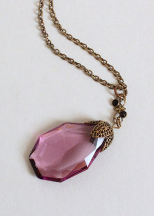 Vintage 1920s Purple Glass Pendant Necklace