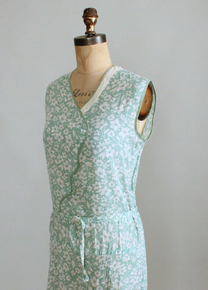 Vintage 1920s Green Floral Summer Cotton Dress