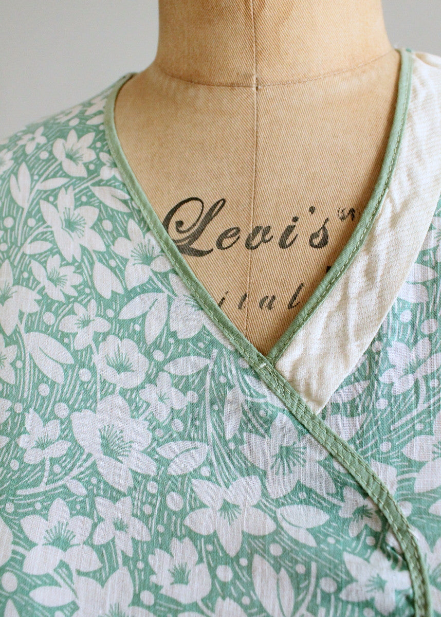 Vintage 1920s Green Floral Summer Cotton Dress