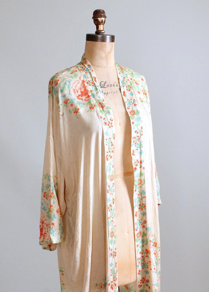 Vintage 1920s Floral Silk Dressing Robe