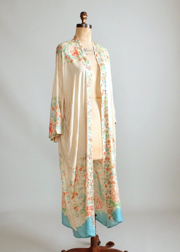 Vintage 1920s Floral Silk Dressing Robe