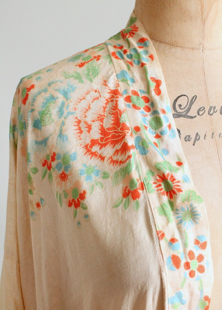 Vintage 1920s Floral Silk Dressing Robe