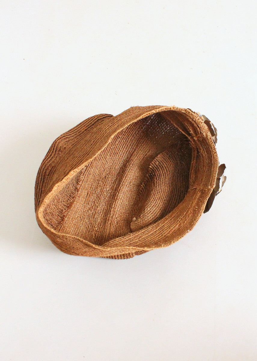 Vintage 1920s Golden Slouch Cloche Hat with Silver Flowers