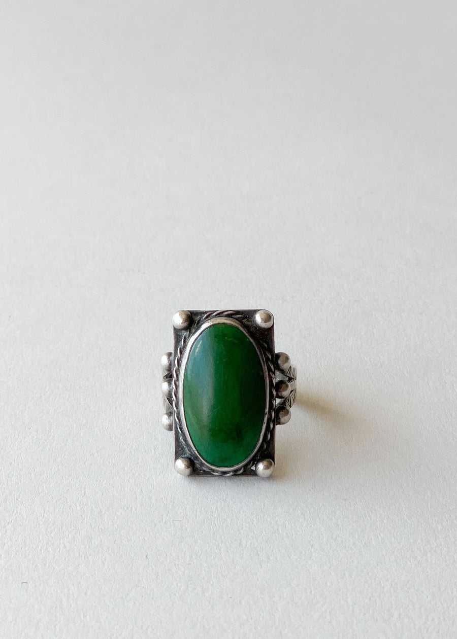 Vintage 1920s Green Turquoise and Silver Ring