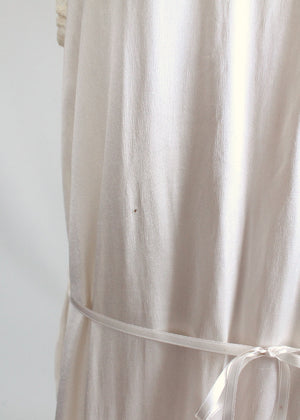 Vintage 1920s Ivory Silk and Lace Belted Flapper Nightgown