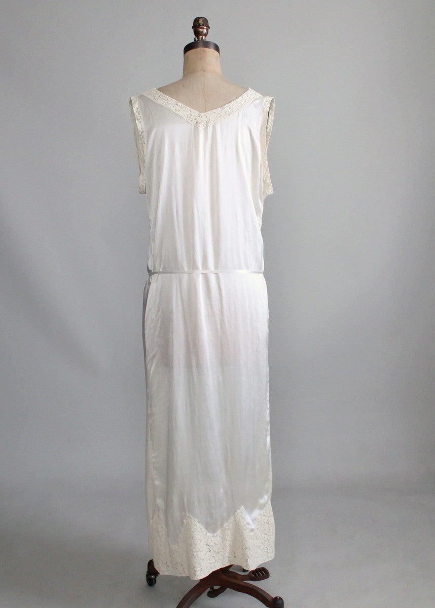 Vintage 1920s Ivory Silk and Lace Belted Flapper Nightgown - Raleigh ...