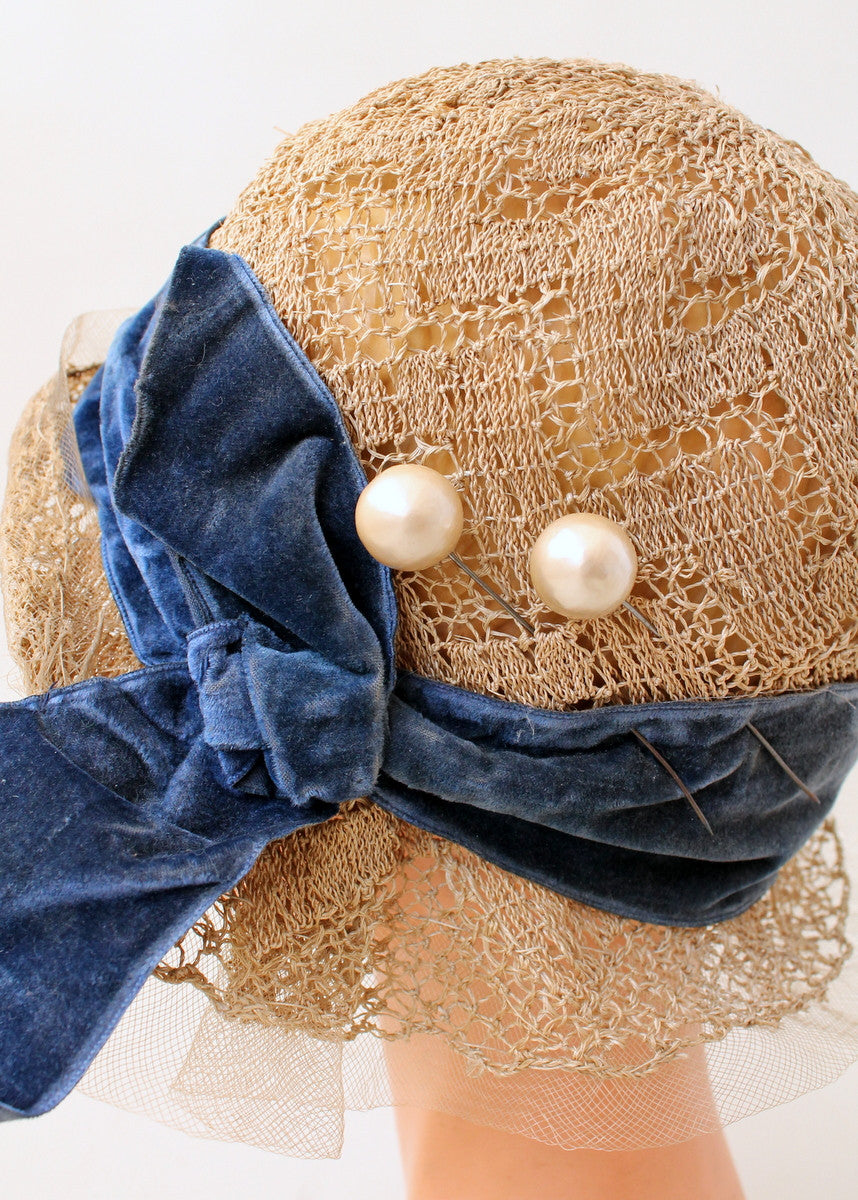 Vintage 1920s Lacey Straw Cloche Hat