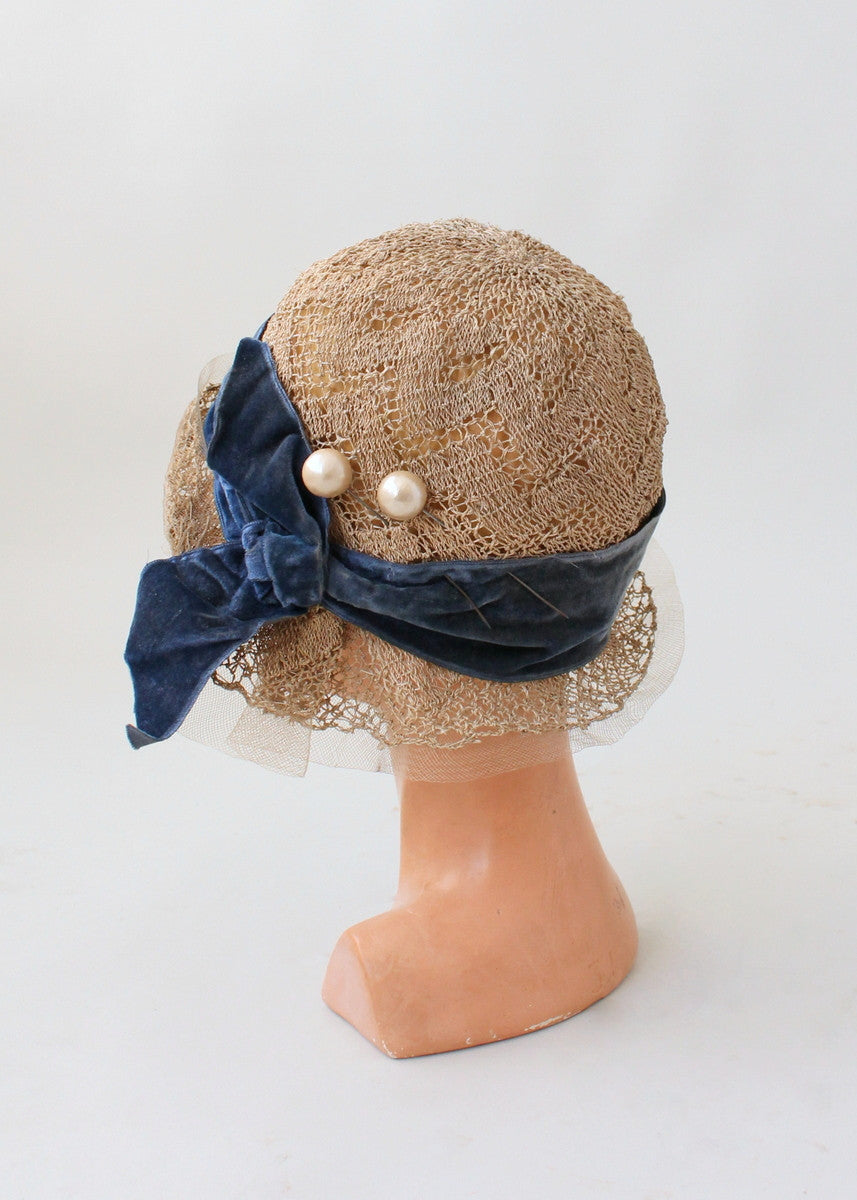 Vintage 1920s Lacey Straw Cloche Hat