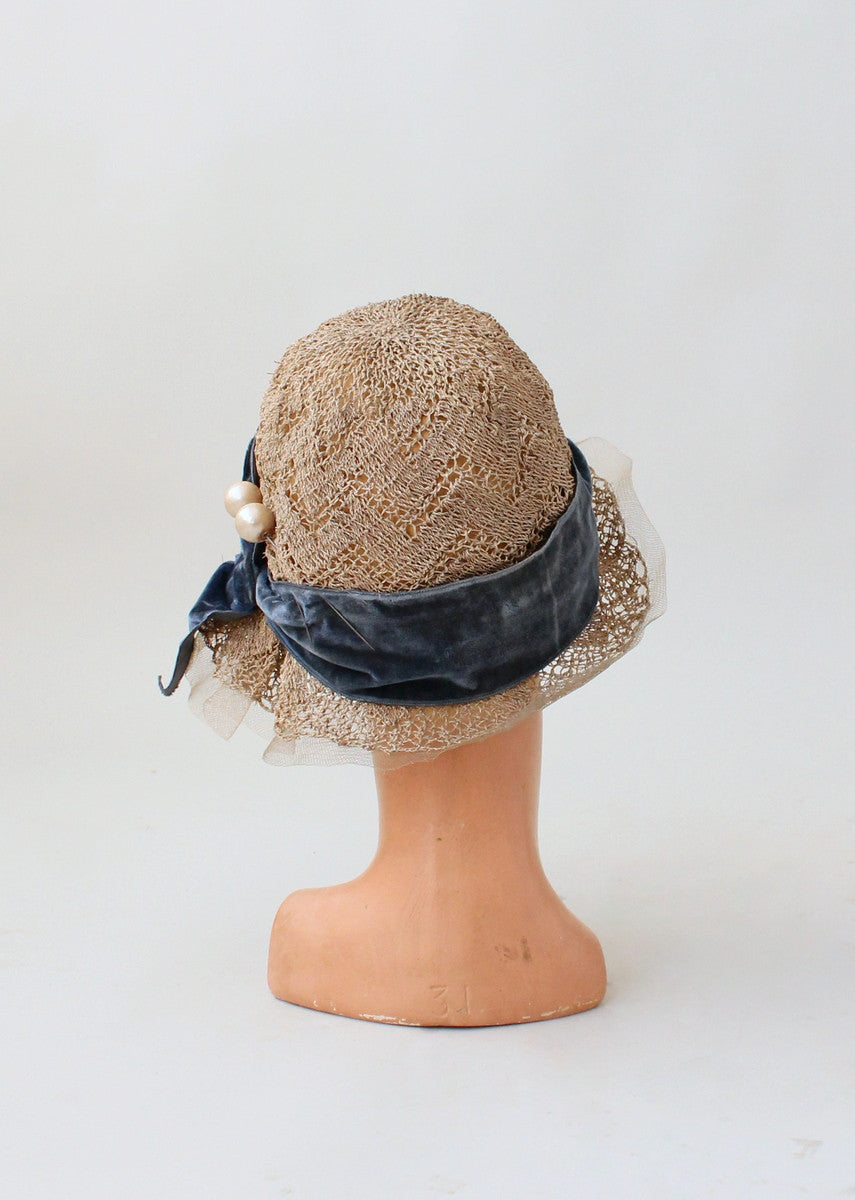 Vintage 1920s Lacey Straw Cloche Hat - Raleigh Vintage