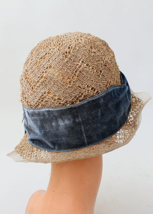 Vintage 1920s Lacey Straw Cloche Hat