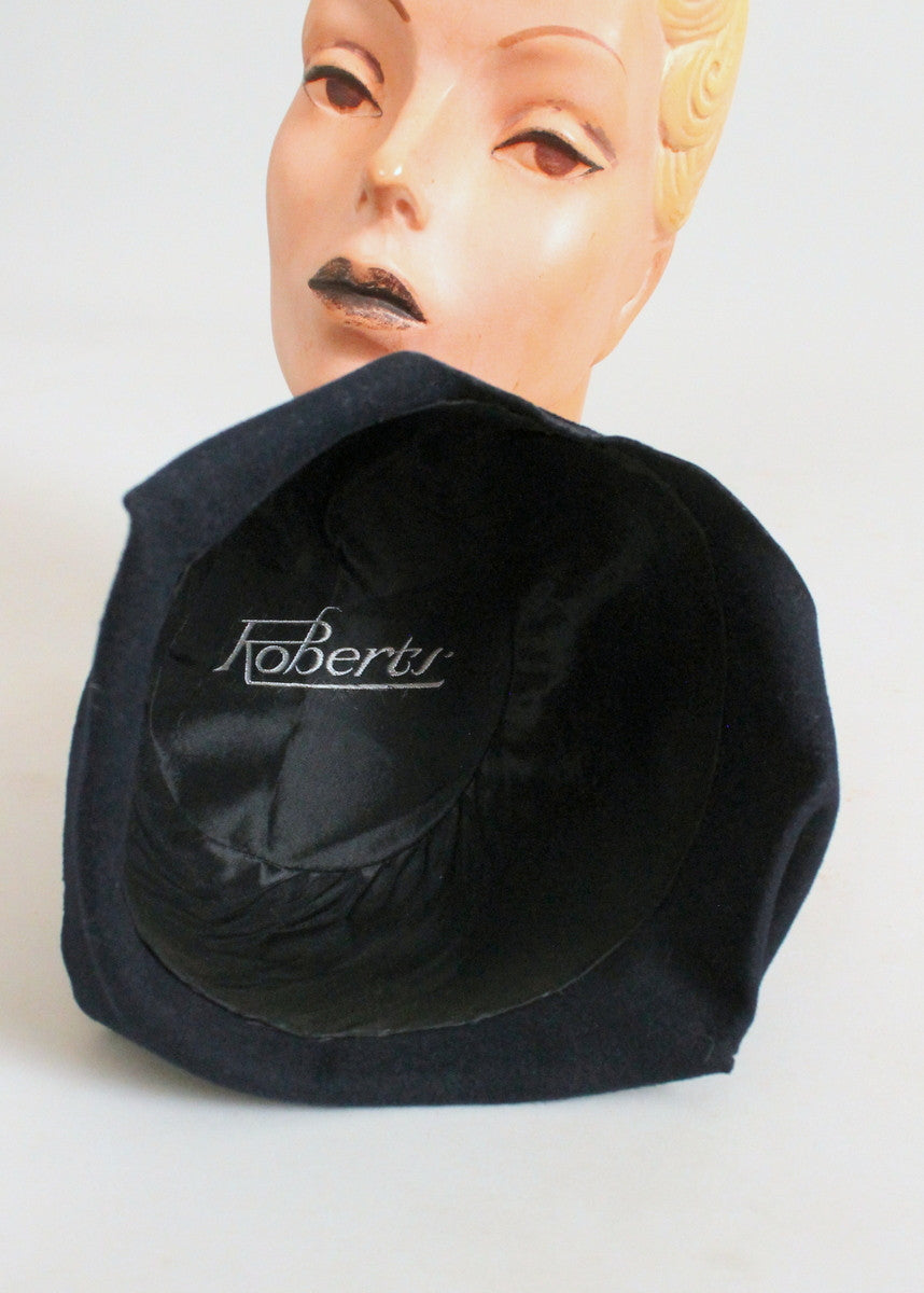 Vintage 1920s Navy Cloche with Blue and Red Flowers