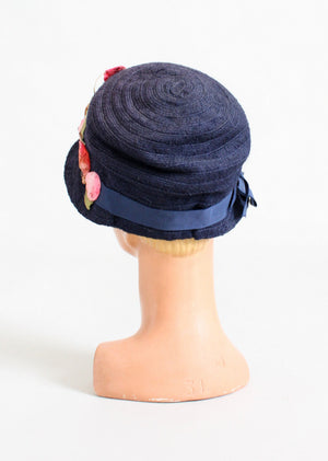 Vintage 1920s Navy and Pink Pomegranates Cloche Hat
