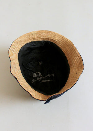 Vintage 1920s Navy Shimmery Soutache Cloche Hat