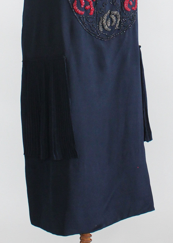 Vintage 1920s Navy Silk Beaded Flapper Dress