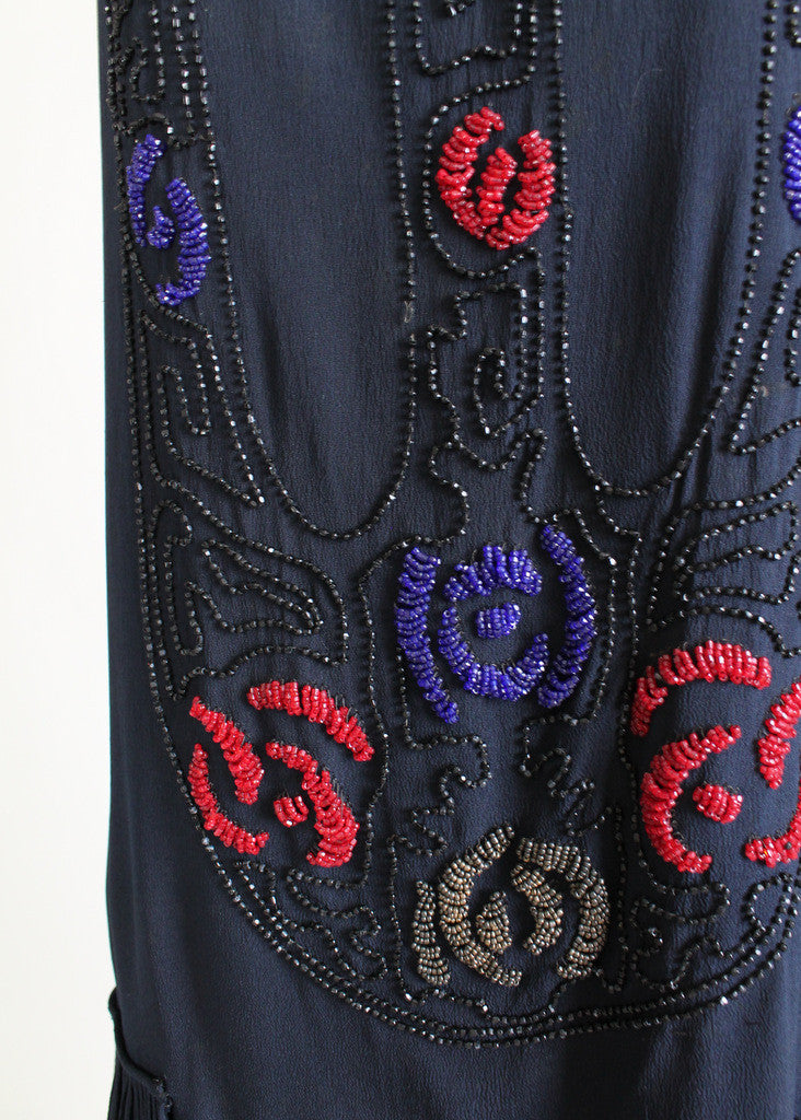 Vintage 1920s Navy Silk Beaded Flapper Dress
