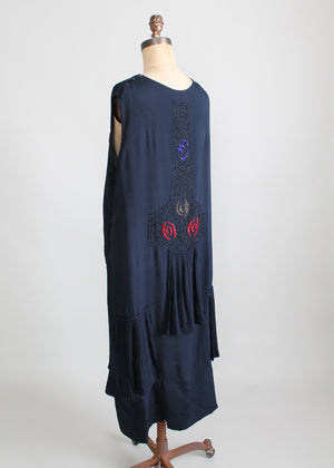 Vintage 1920s Navy Silk Beaded Flapper Dress