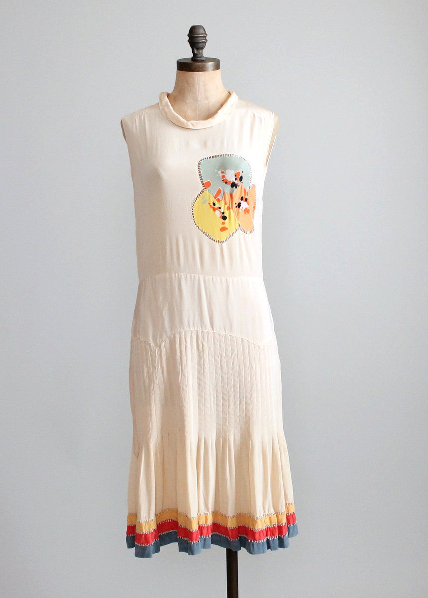 Vintage 1920s Silk Day Dress with Matching Floral Coat