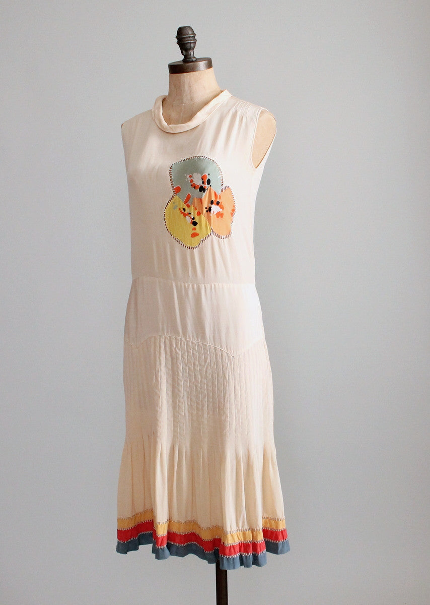Vintage 1920s Silk Day Dress with Matching Floral Coat