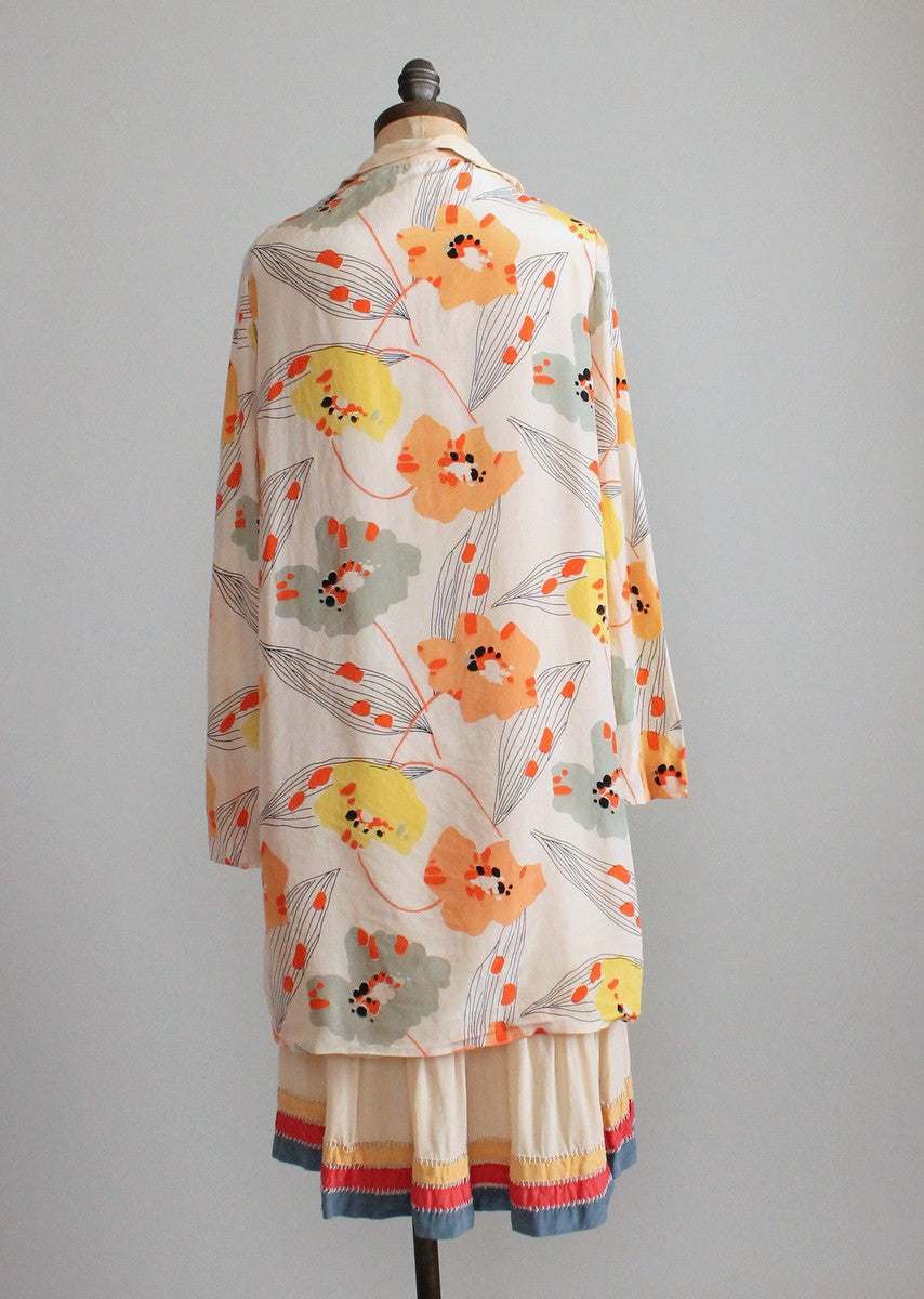Vintage 1920s Silk Day Dress with Matching Floral Coat