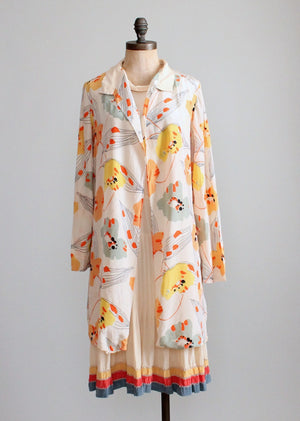 Vintage 1920s Silk Day Dress with Matching Floral Coat