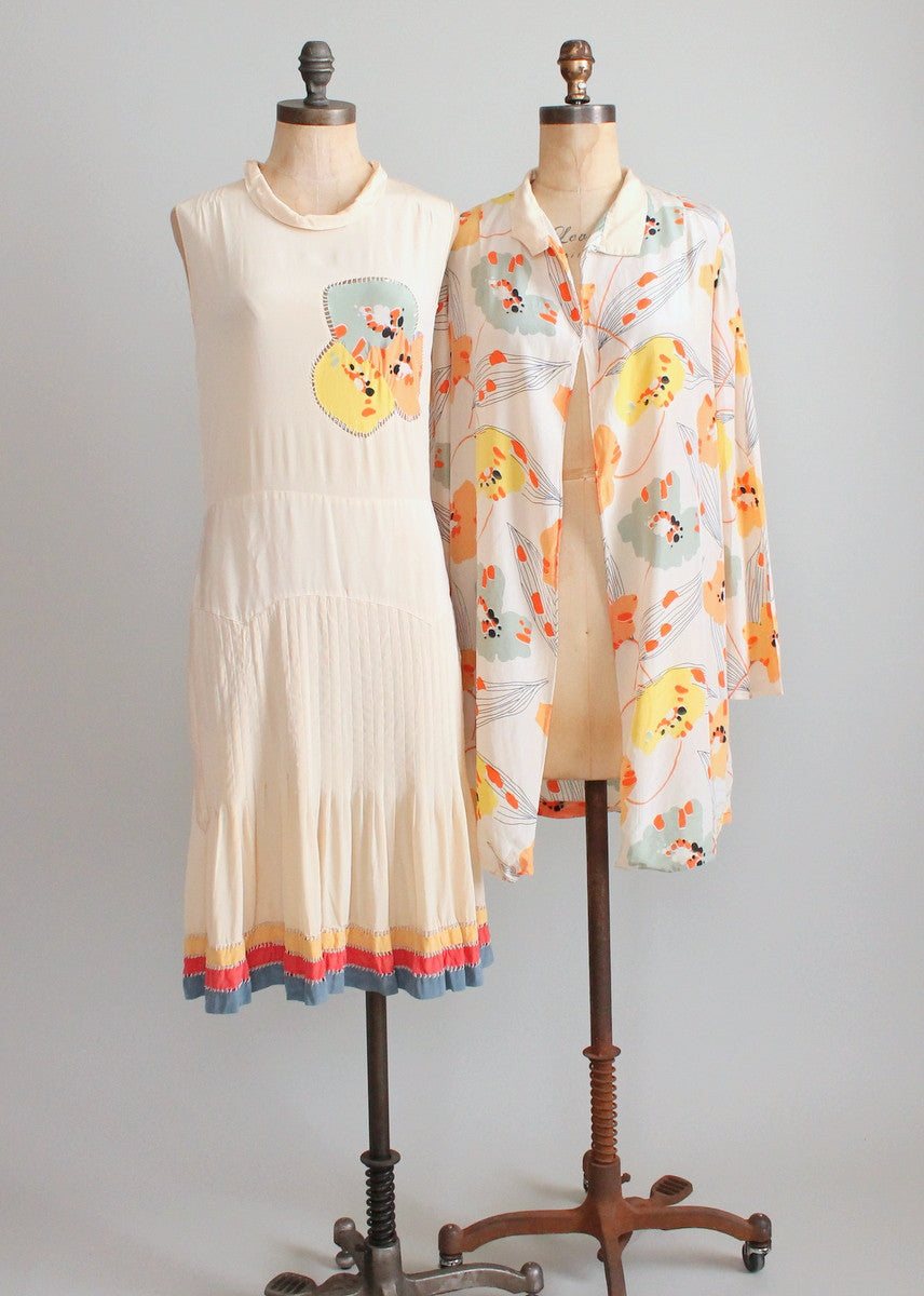Vintage 1920s Silk Day Dress with Matching Floral Coat