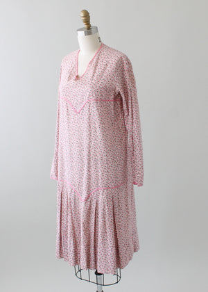 Vintage 1920s Pink Floral Cotton Day Dress