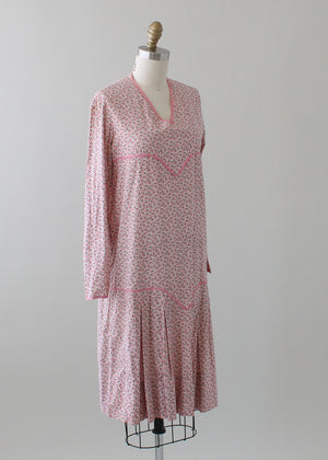Vintage 1920s Pink Floral Cotton Day Dress