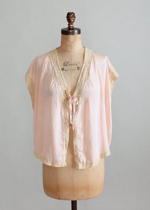 Vintage 1920s Pink Silk and Lace Bed Jacket