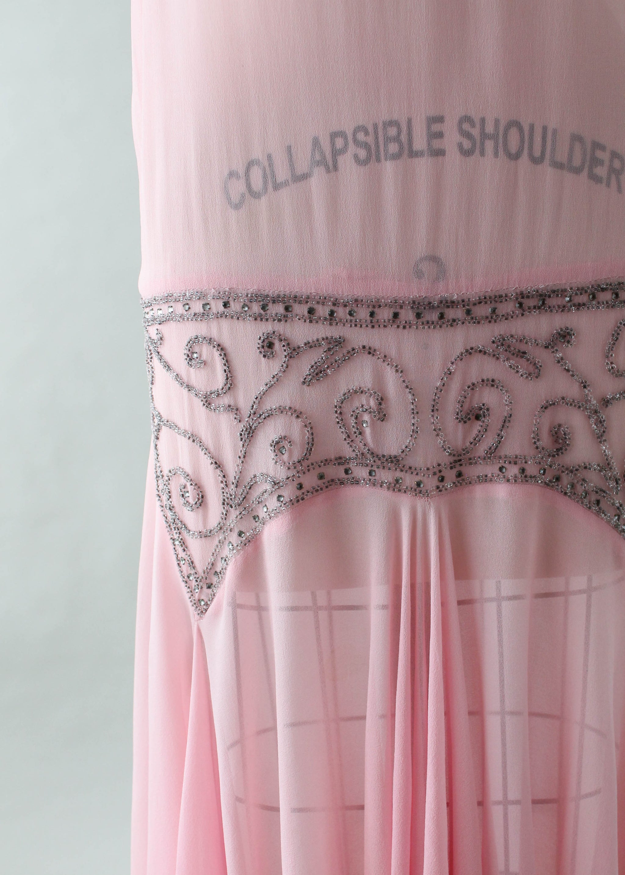 Vintage 1920s Sheer Pink Flapper Dress with Silver Beading
