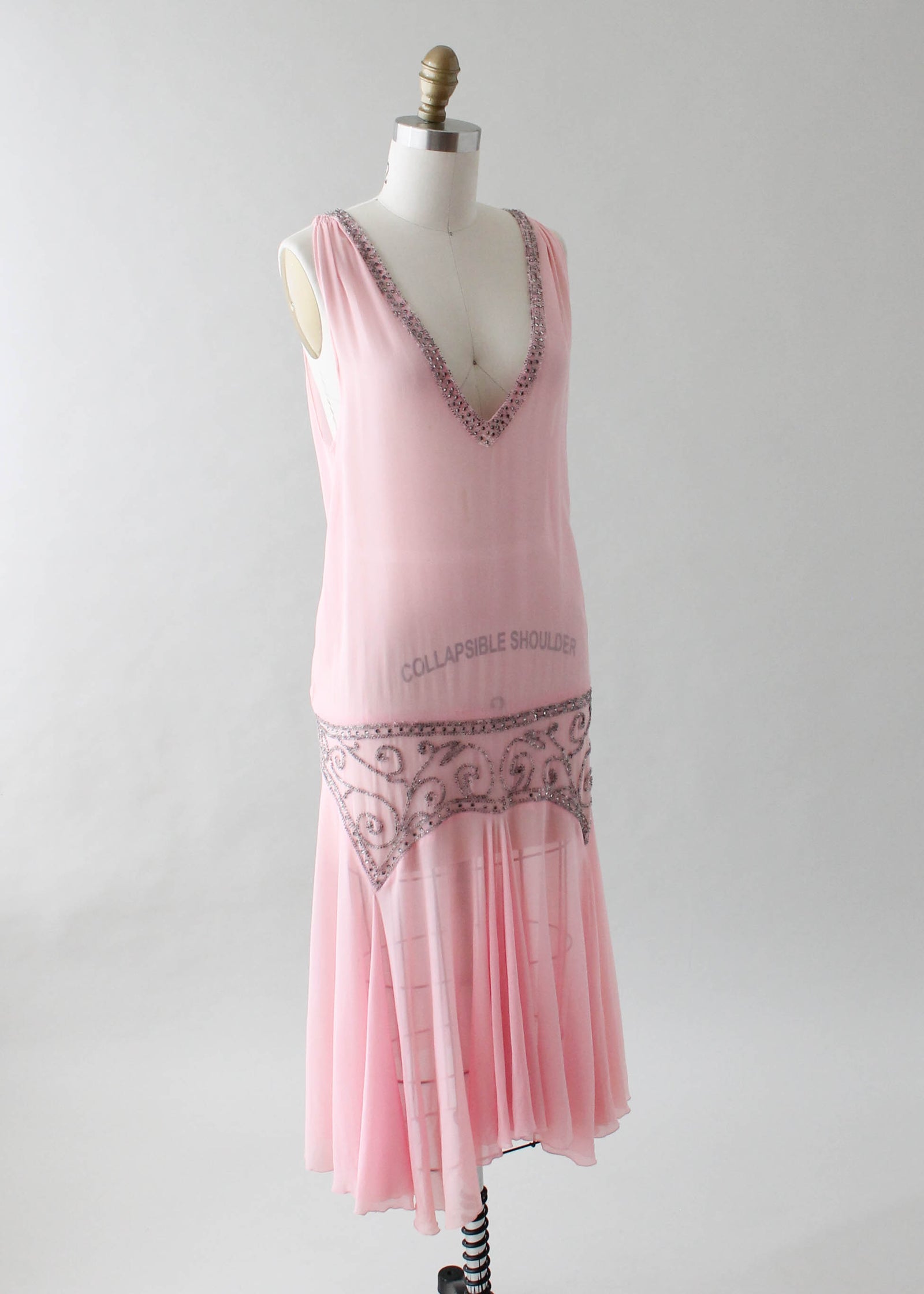 Pink Flapper Vintage 1920s Sheer Pink Flapper Dress with Silver Beading - Raleigh ...