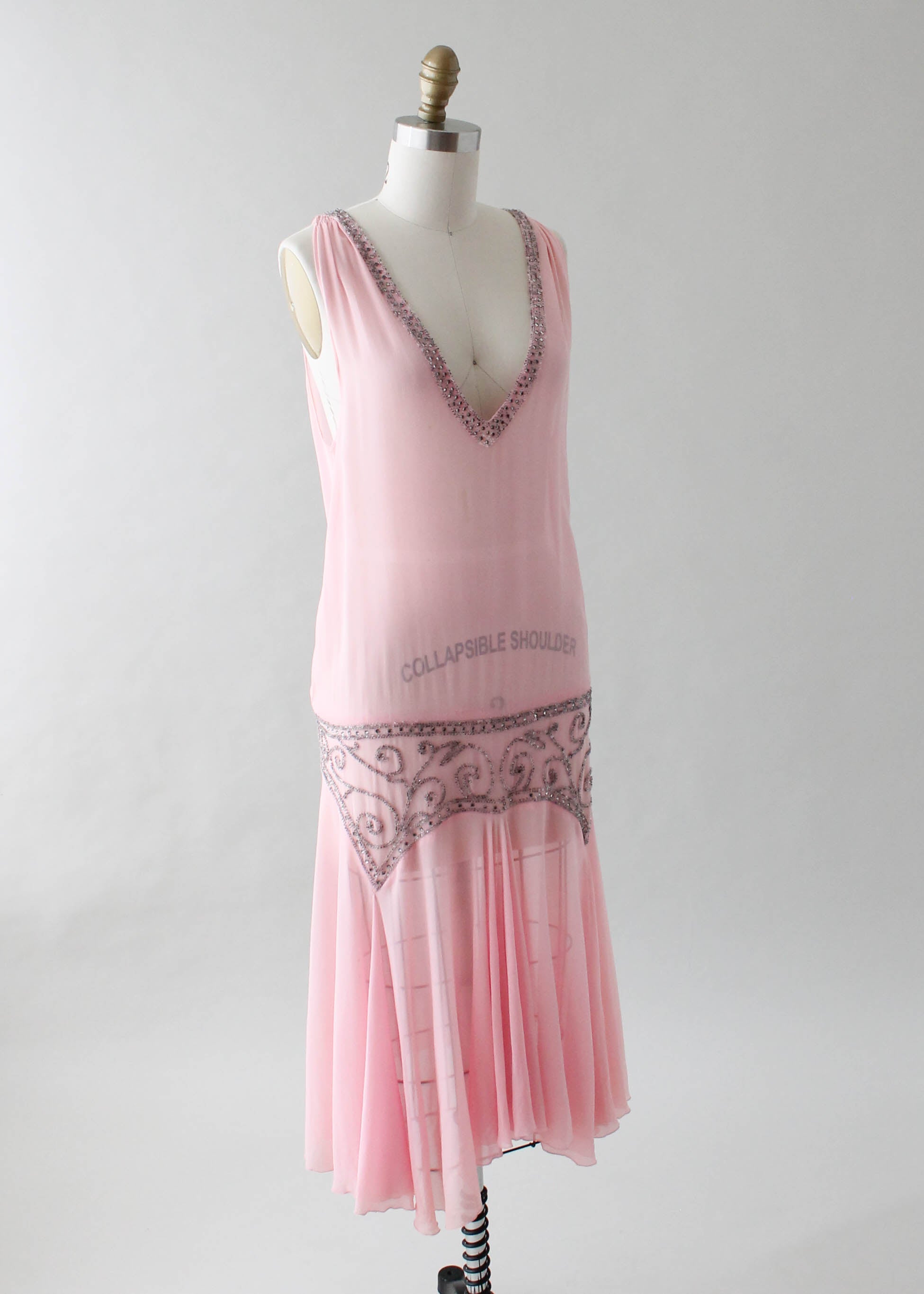 Vintage 1920s Sheer Pink Flapper Dress with Silver Beading - Raleigh Vintage Vintage 1920s Sheer Pink Flapper Dress with Silver Beading - Raleigh Vintage