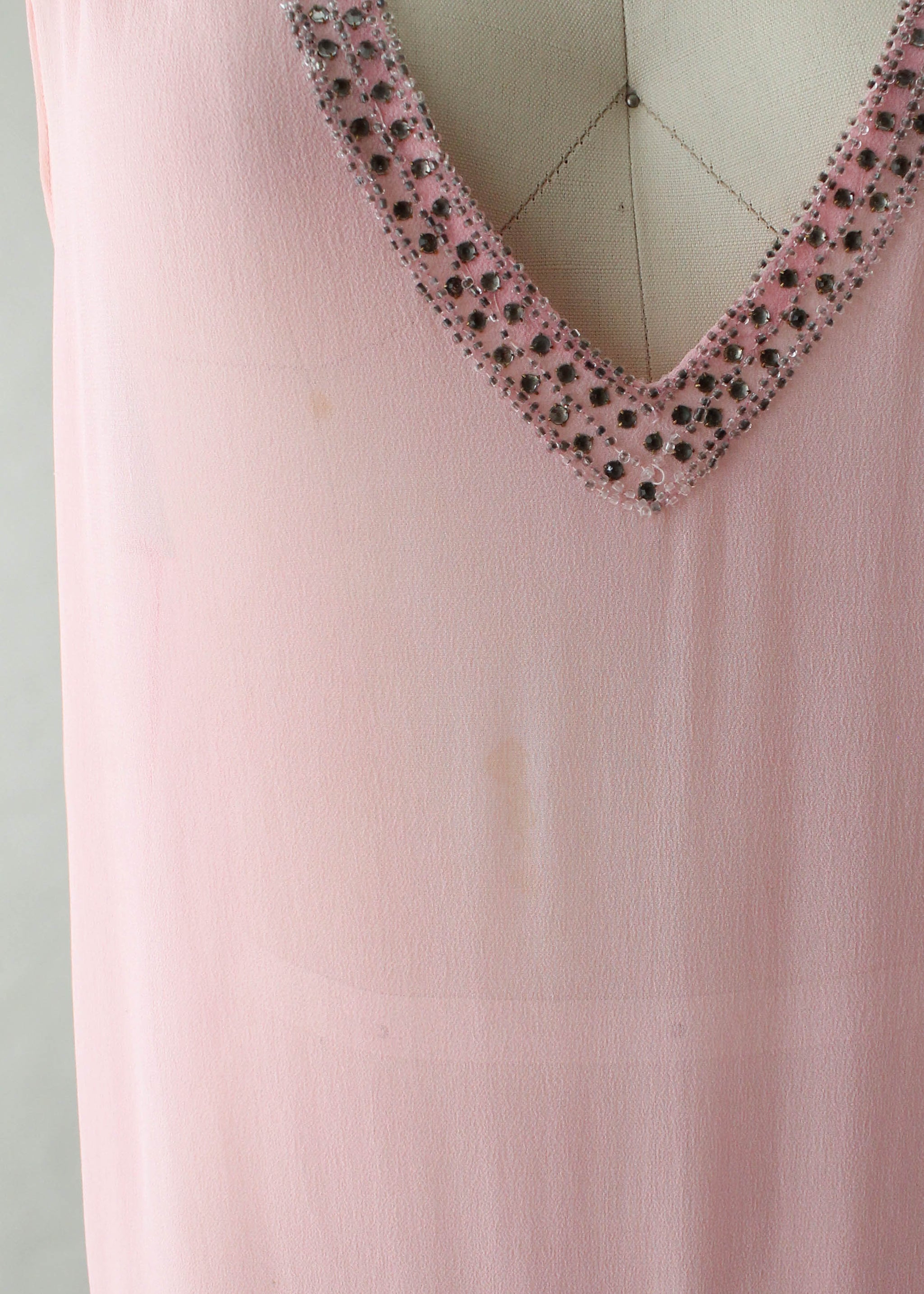 Vintage 1920s Sheer Pink Flapper Dress with Silver Beading