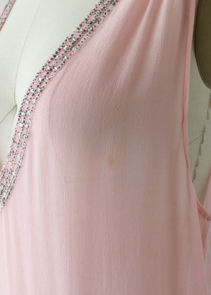 Vintage 1920s Sheer Pink Flapper Dress with Silver Beading
