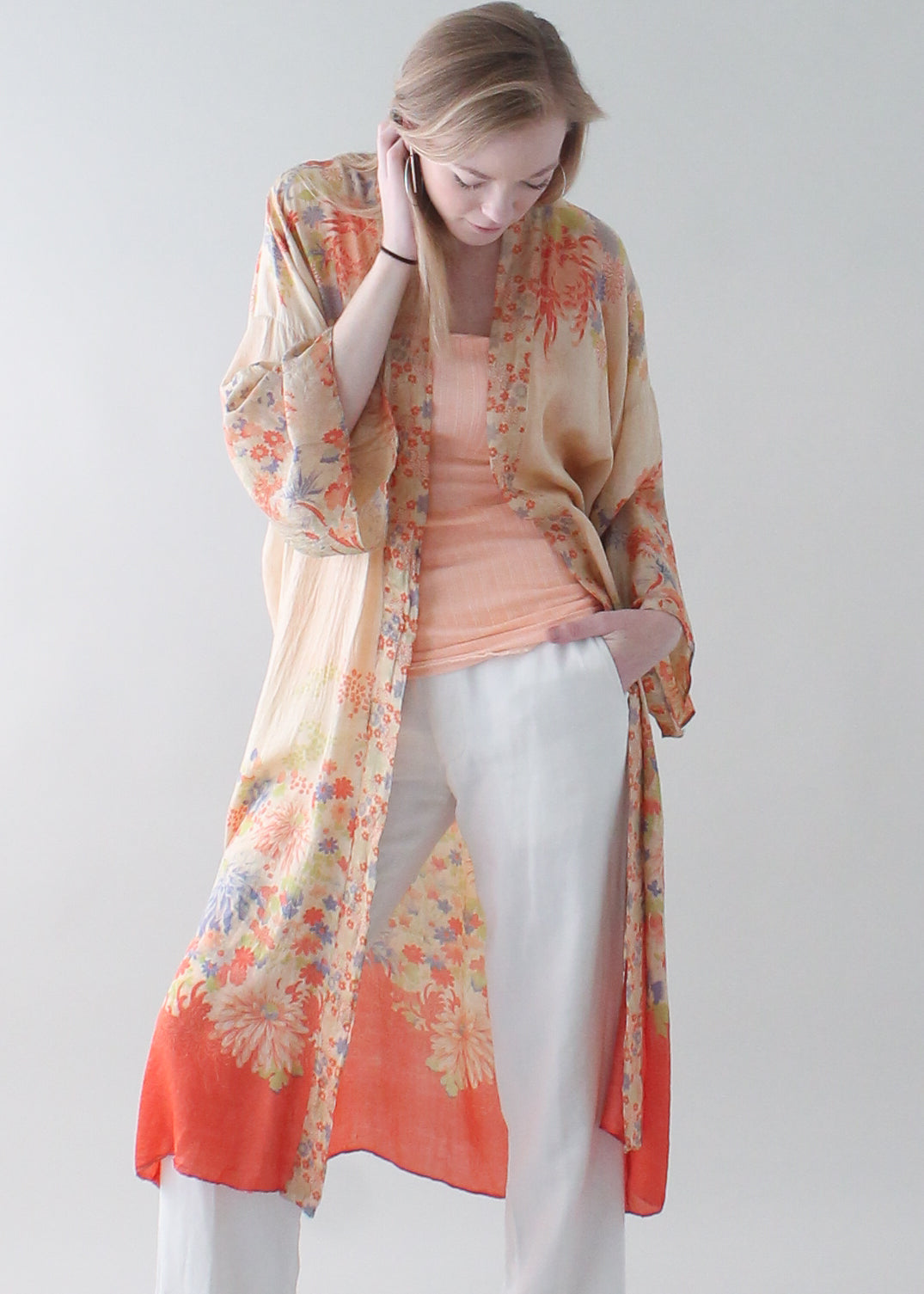 Vintage 1920s Pongee Silk Kimono Robe