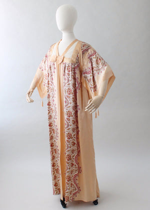 Vintage 1920s Printed Silk Robe with Tassels