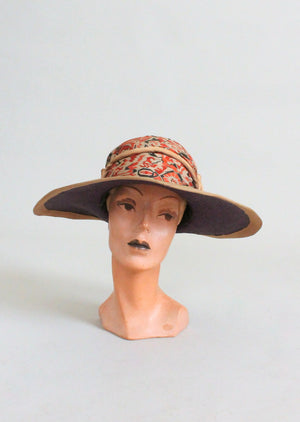 Vintage 1920s Purple Straw Wide Brim Cloche Hat