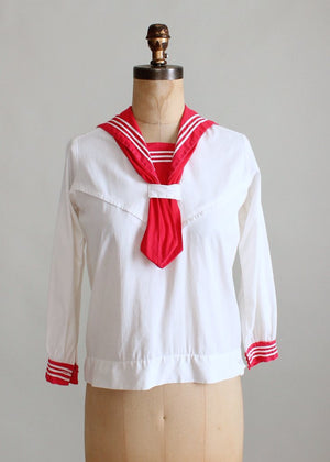 Vintage 1920s Red and White Sailor Style Midi Blouse