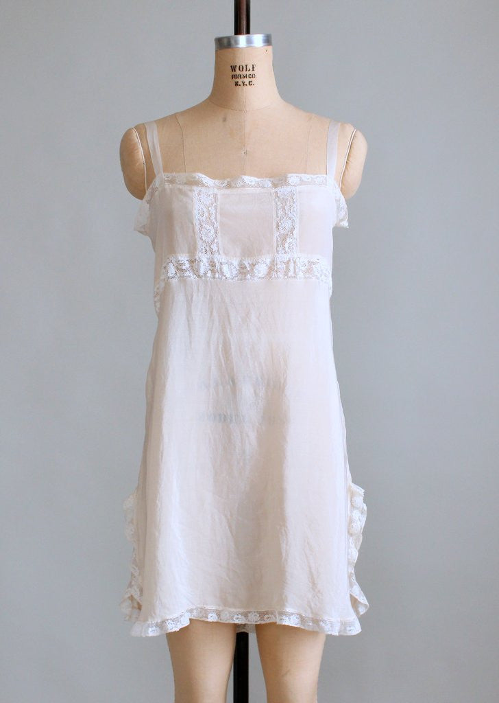 Vintage 1920s Silk and Lace Step In Onesie Teddy